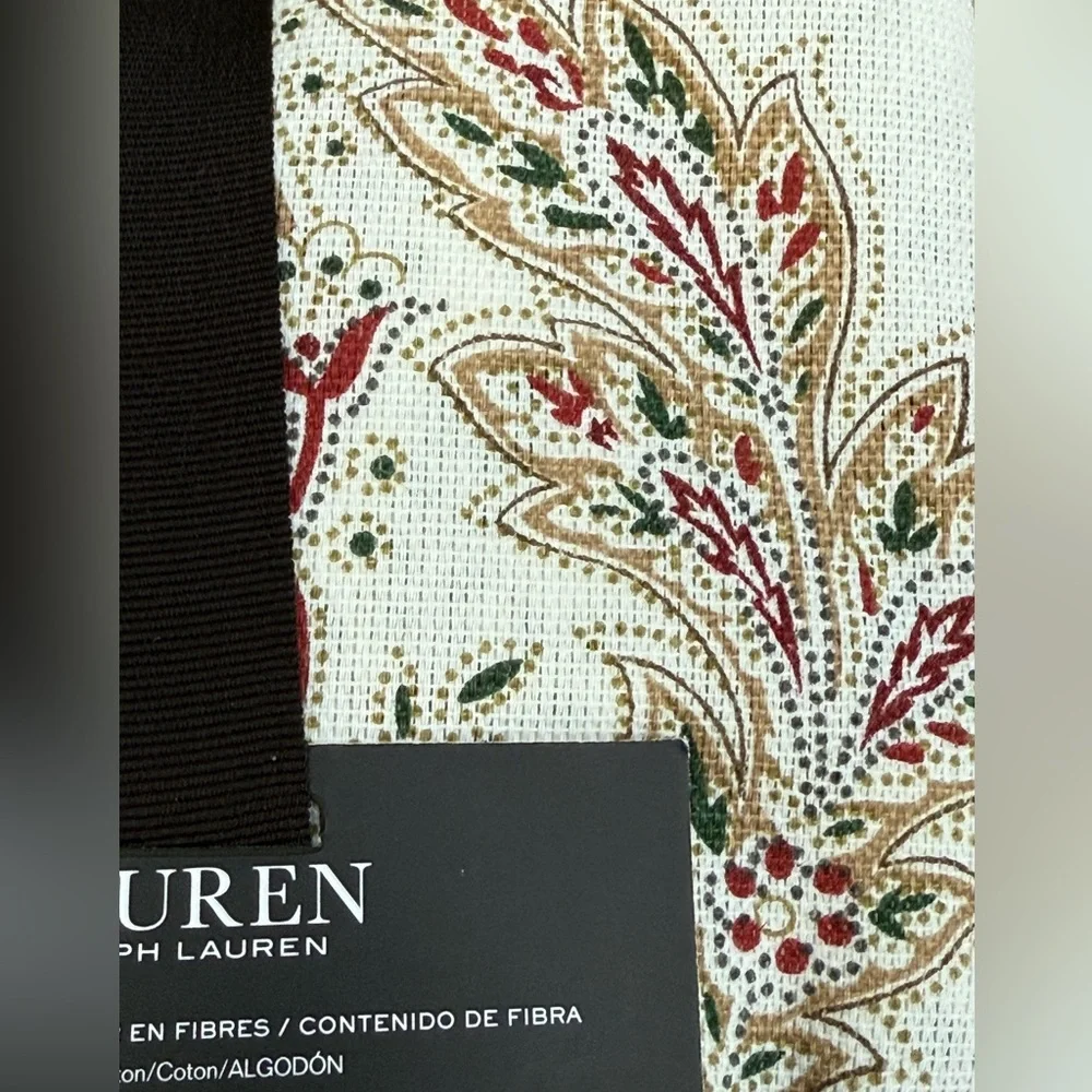 Ralph Lauren Cream Red Green Christmas Paisley Cotton Napkin Set 4pc